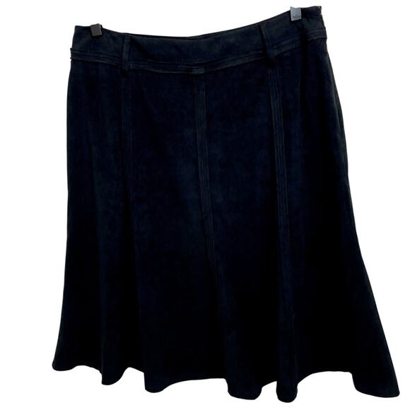 Vintage 90s Women's Larry Levine Black Paneled Midi Faux Suede Skirt - Sz 12 - Picture 4 of 10